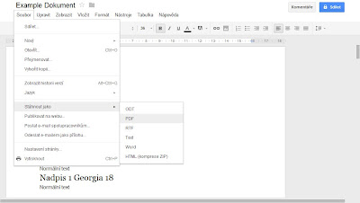 Stáhnout jeden dokument Google jako PDF, Microsoft Office, OpenOffice