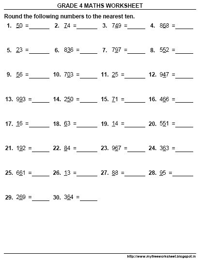 My Free Worksheet: Free Printable Worksheets for Grade 4 maths Rounding ...