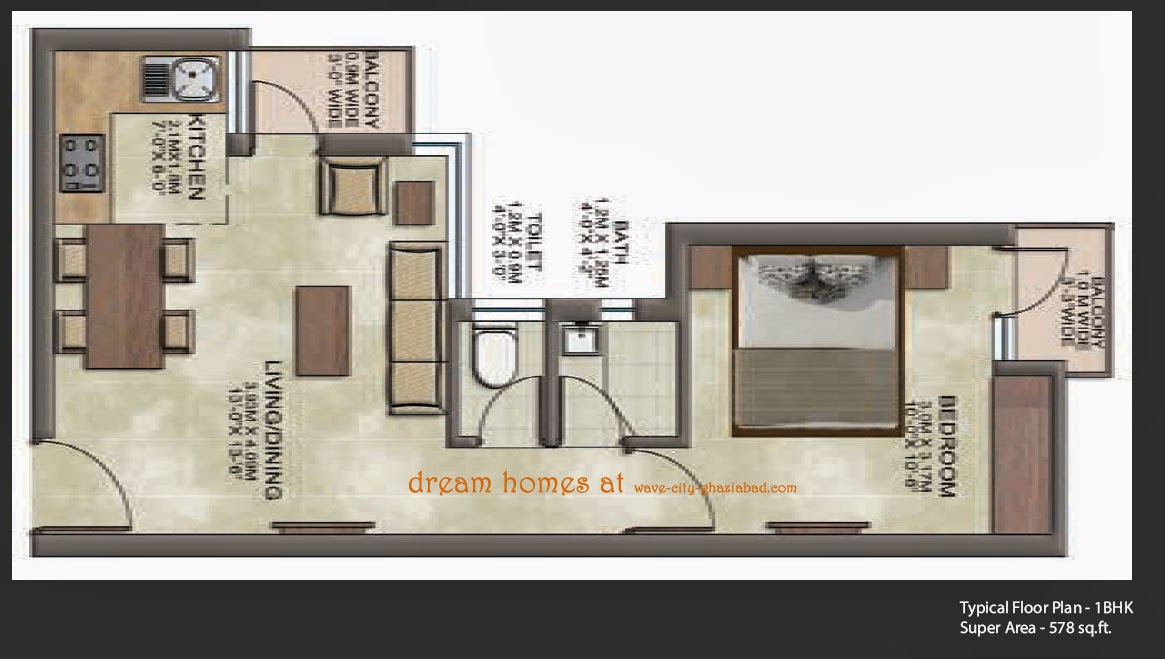 Dream Homes floor plan 1bhk super area 578 sqft