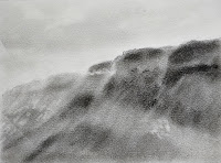 Initial stage of a charcoal drawing, a scene from Malshej ghat