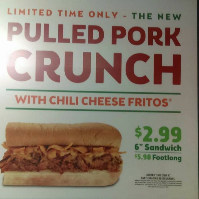 Subway Testing New Pulled Pork and Chili Cheese Fritos Sub Brand Eating