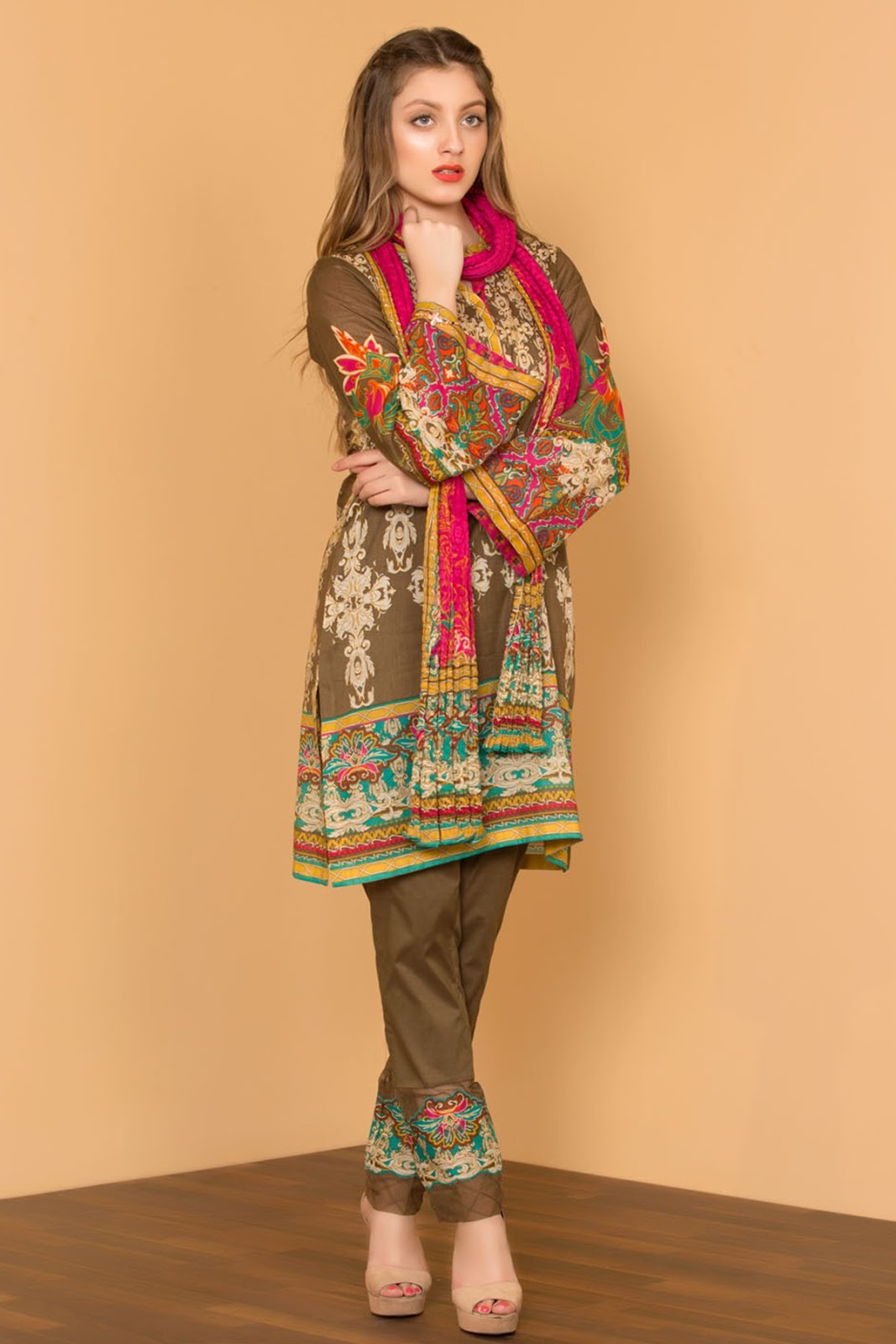 Kayseria Summer Collection 2017 Unstitched FABRIC 1863 (3 PC)BROWN