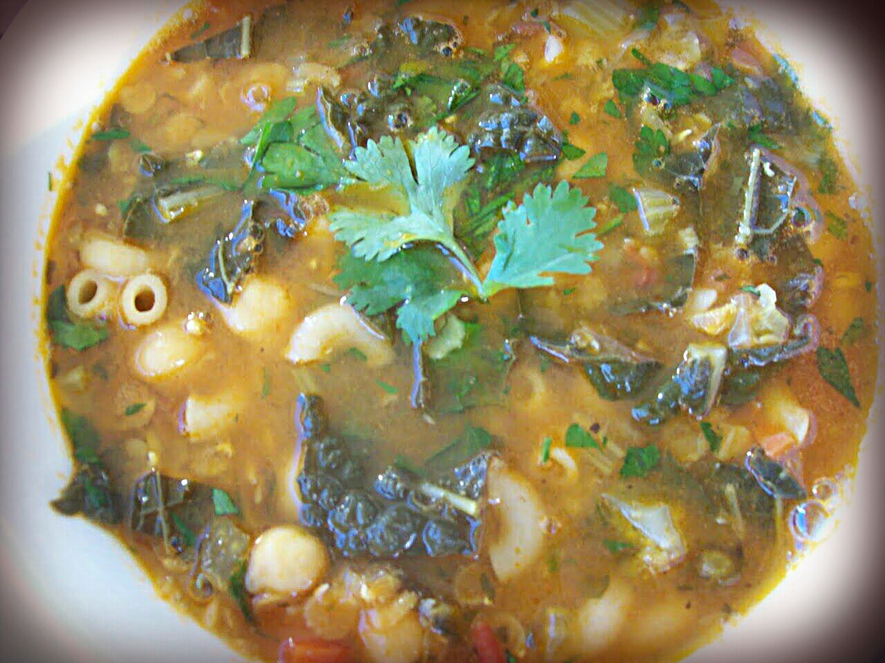 red or green? Spiced Vegetable Soup With Lentils & Garbanzo Beans