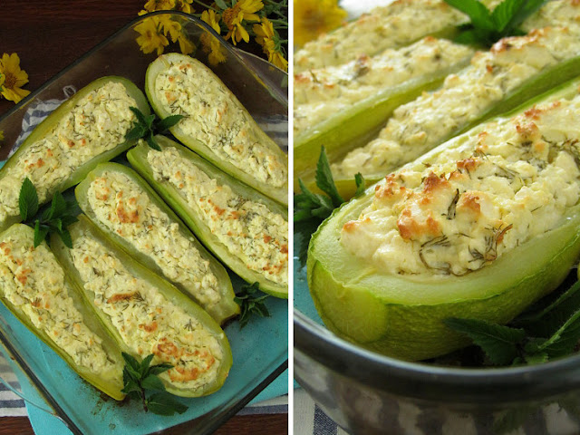 Запеченные кабачки фаршированные сыром (Fırında Peynirli Kabak Sandal)