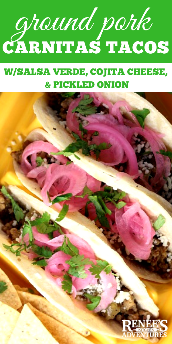 Ground Pork Carnitas Tacos by Renee's Kitchen Adventures pin for Pinterest