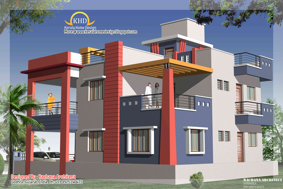 Duplex House Plan and Elevation 2349 Sq. Ft. home