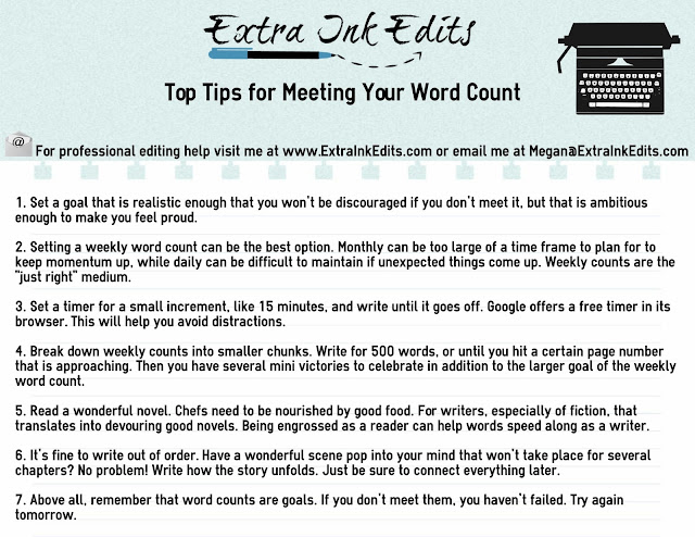 Image of Top Tips for Meeting Your Word Count from Extra Ink Edits,Writing Consultant and Professional Freelance Editor Providing Editing Services for Writers including Query Critique and Help for "Edit my Novel"