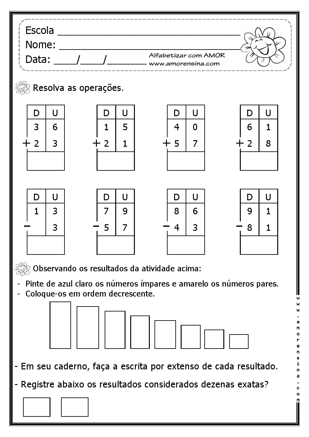 Operação De Adição E Subtração 2 Ano - FDPLEARN