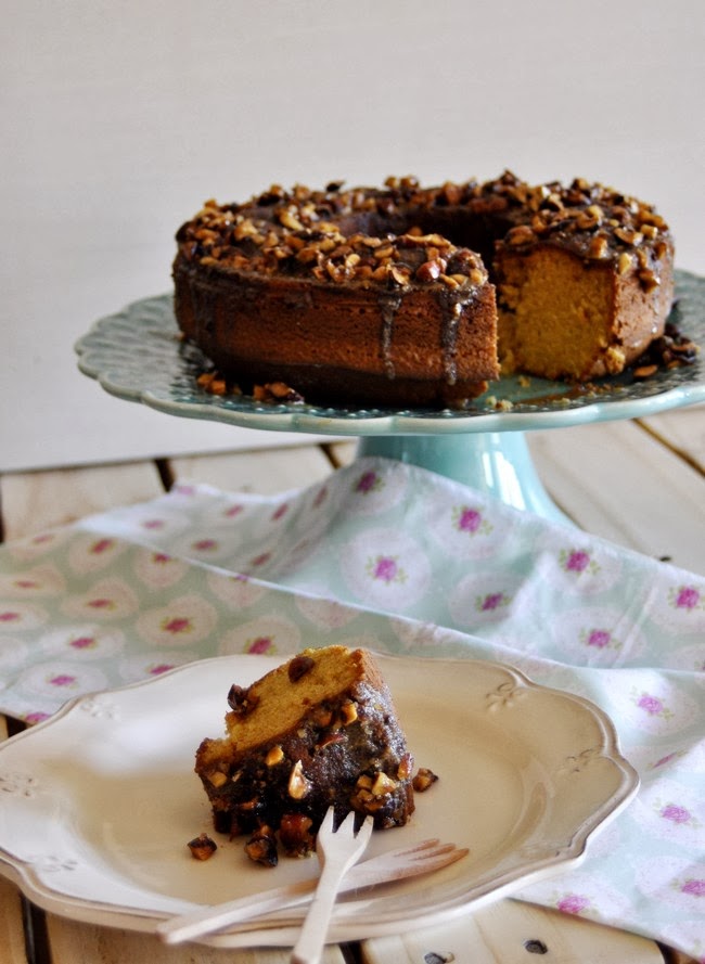 Pumpkin cake topped with nuts