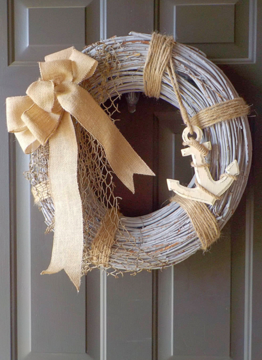 Grapevine Burlap Nautical Wreath