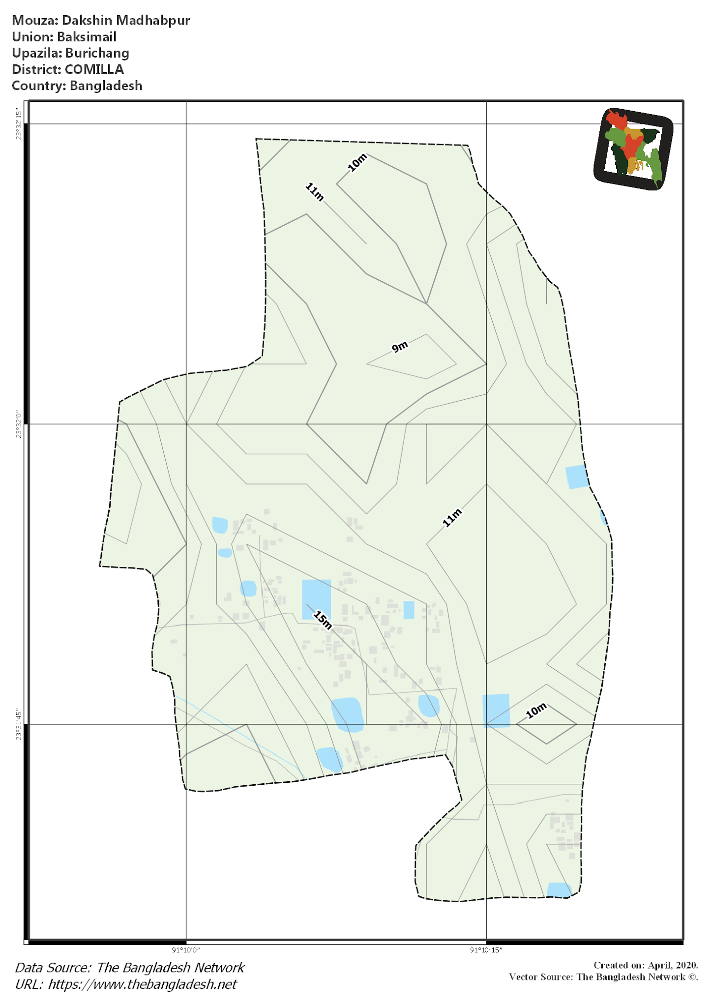 Map of Dakshin Madhabpur Mouza of Burichang Upazila, COMILLA, Bangladesh.