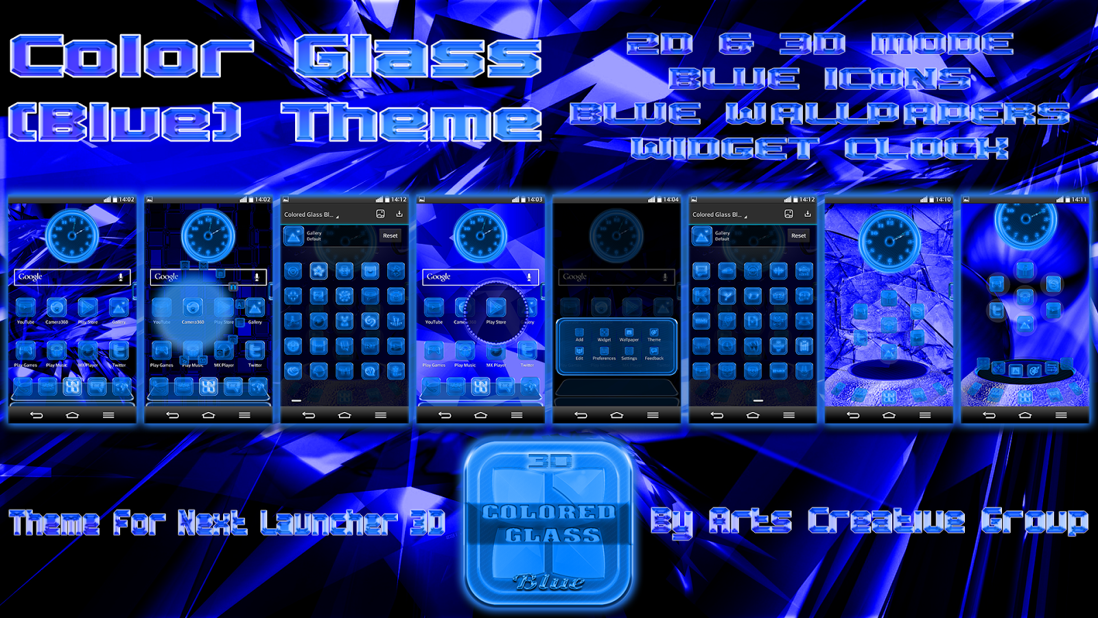 Arts Creative Group Next Launcher 3d Theme Color Glass Blue