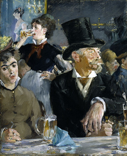 Manet's 'At the Cafe' painted in 1878. This scene takes place in the Cabaret de Reichshoffen on the Boulevard Rochechouart, where women on the fringes of society socialize with Parisian gentlemen. While you can see many of Manet's works in Paris, this one is in the The Walters Art Museum in Ohio. Photo: WikiMedia.org.