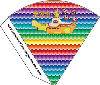 Beatles Yellow Submarine: Free Party Printables. Beatles Yellow Submarine Free Printable Cones.