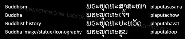 Lao Language:  Buddhism Related Words written in Lao and English