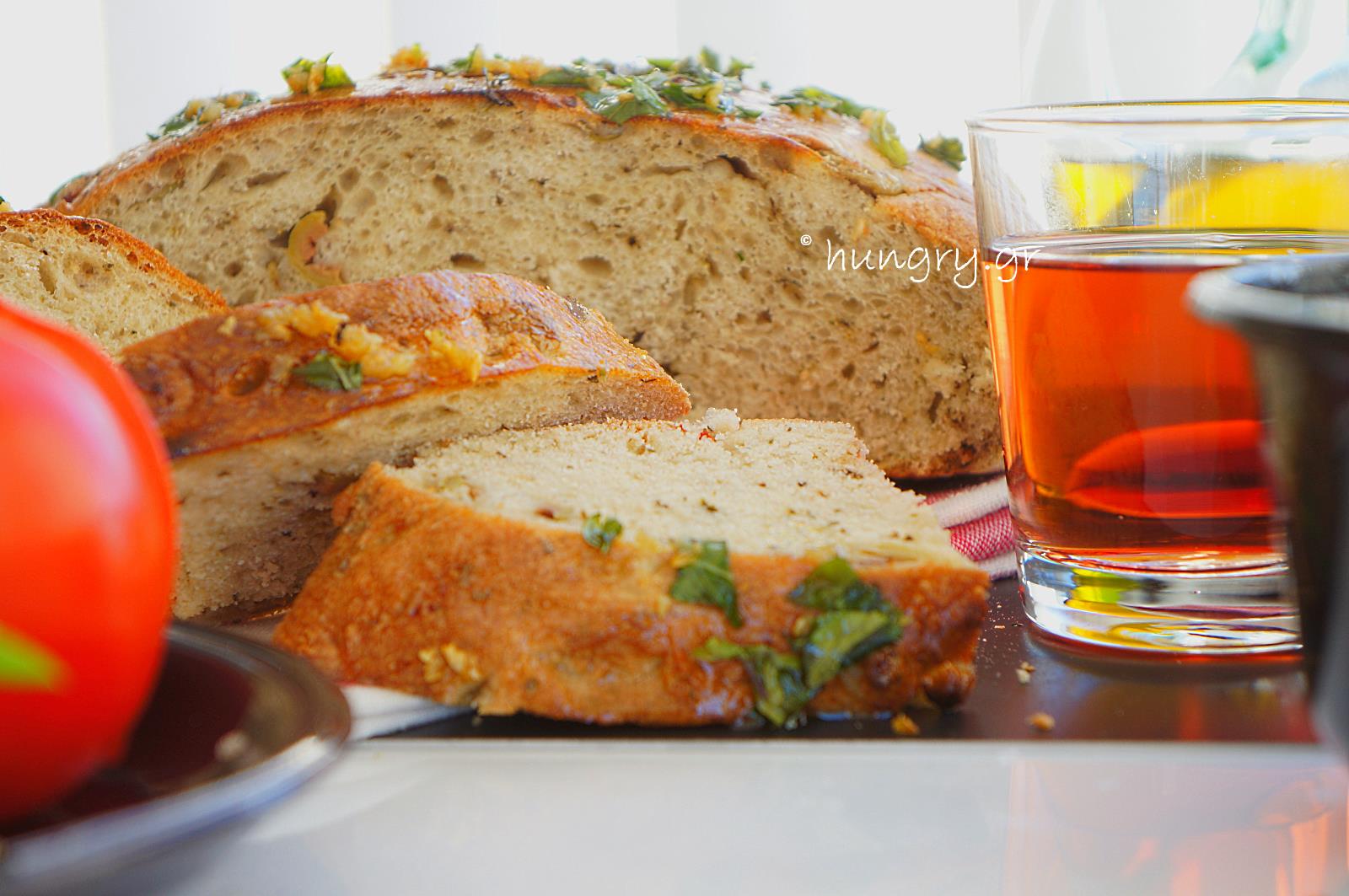 Kitchen Stories No Knead Skillet Olive Bread with Aromatics Herbs