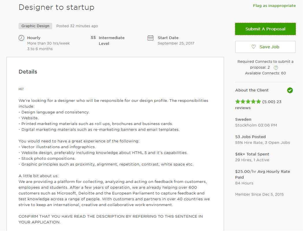 Graphic Design Cover Letter Upwork July 2021