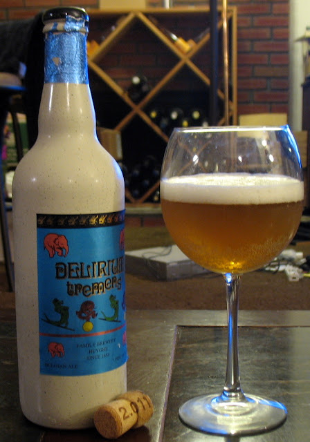 2011 Delirium Tremens with bottle, glass, and cork