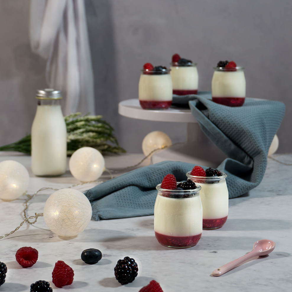 Panna Cotta con Gelatina de Frambuesas Cocinillas TM5. Recetas Thermomix.