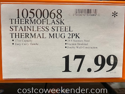 Deal for a set of 2 ThermoFlask Stainless Steel Travel Mugs at Costco