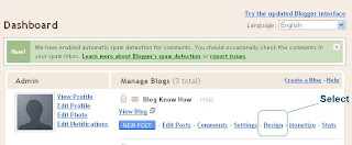 Select Design in the Old Blogger interface