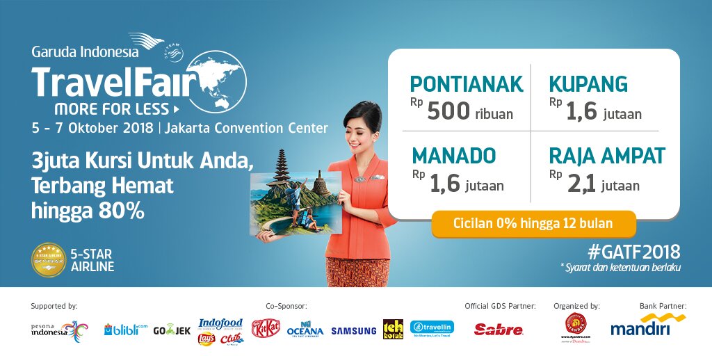 Garuda Indonesia - Promo Terbang Hemat s.d 80% di Travel Fair 2018 (05 - 07 Okt 2018) Garuda Indonesia - Promo Terbang Hemat s.d 80% di Travel Fair 2018 (05 - 07 Okt 2018)