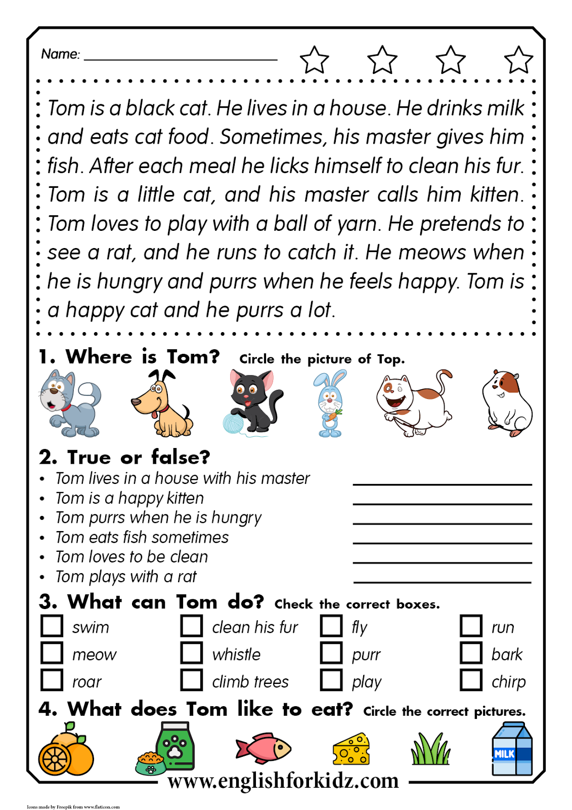 Reading Comprehension Worksheets: Thomas the Cat