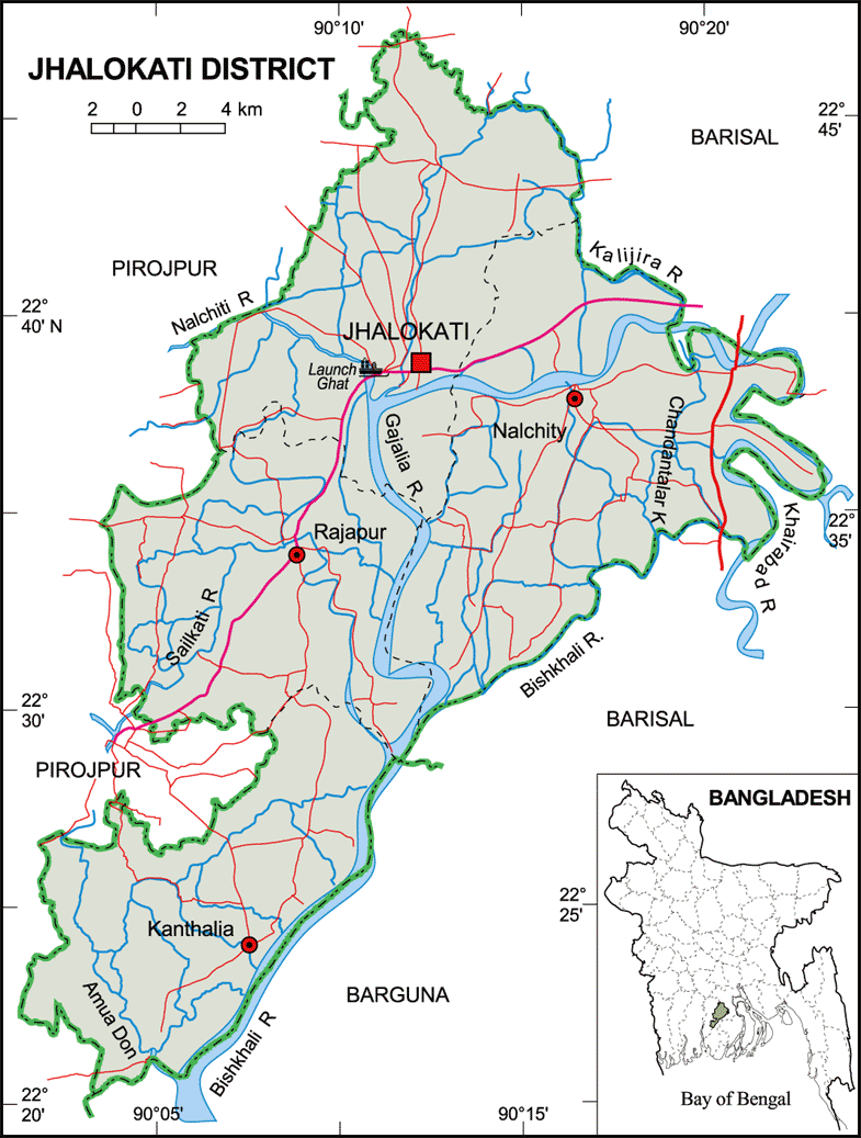 Jhalokathi District Map Bangladesh