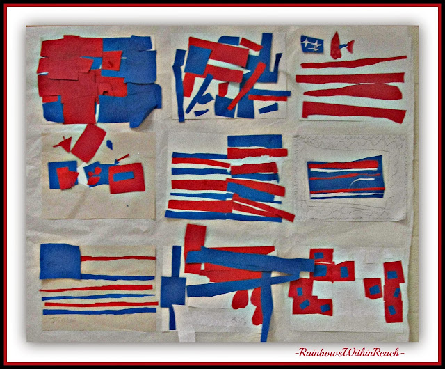 Kindergarten Art in Response to "Red, White and Blue" by Debbie Clement