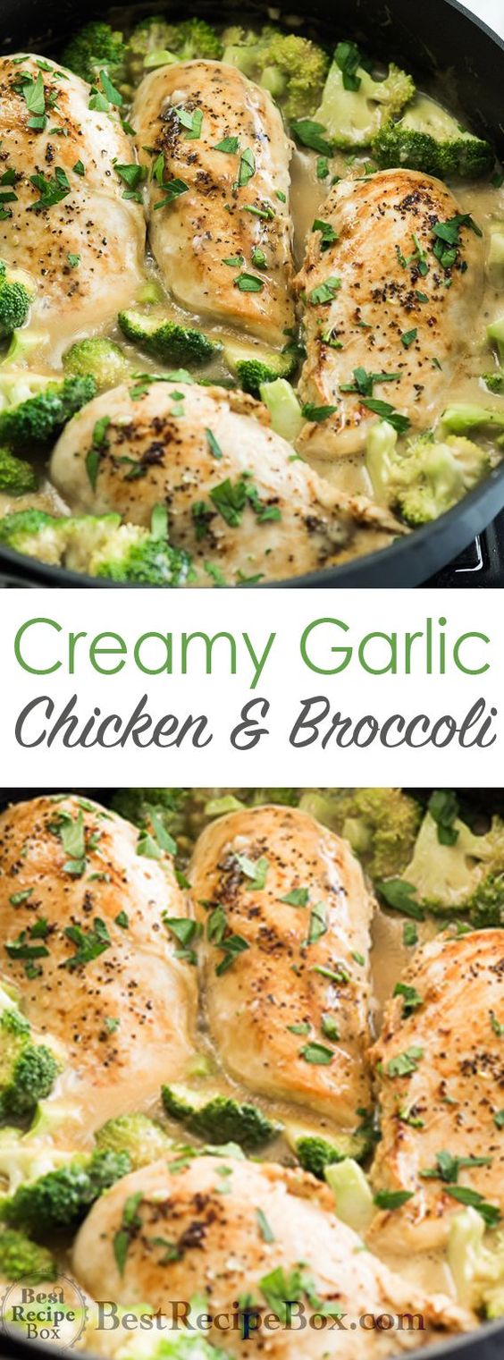 Skillet Creamy Garlic Chicken and Broccoli everyone will love!