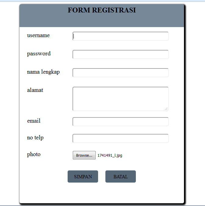 up tutorial: Form Registrasi dengan Script HTML dan CSS