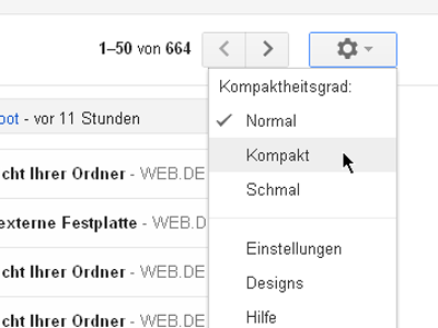 Elastische Dichte in Google Mail