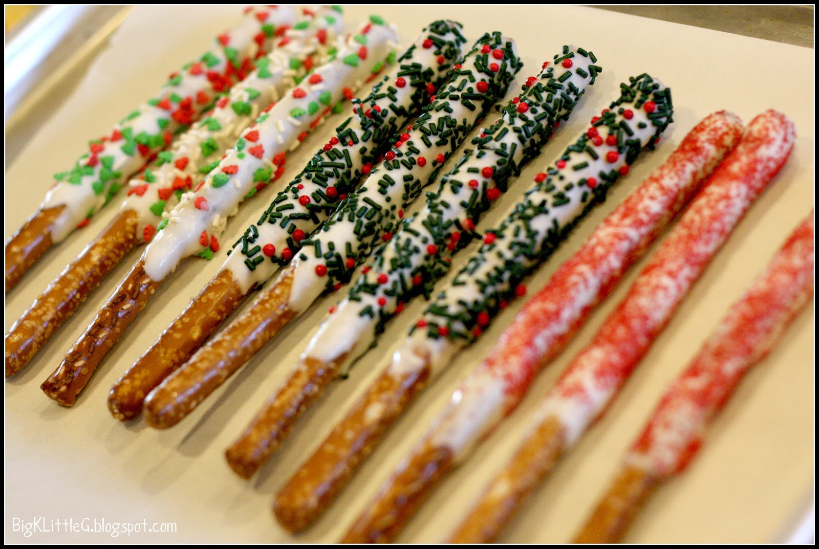 Big K Little G DIY Christmas White Chocolate Dipped Pretzel Sticks Recipe