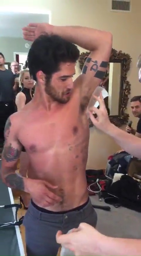 NSFW Tyler Posey shirtless and bare butt in Waxing/whipping IG video.