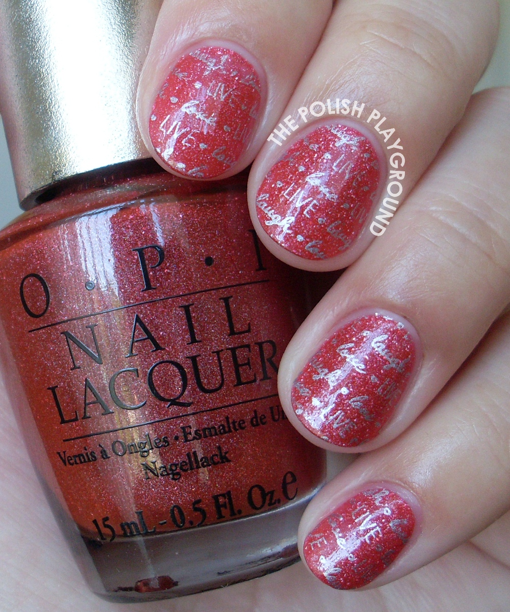 OPI DS Tapestry with Silver Live, Laugh, Love Stamping Nail Art