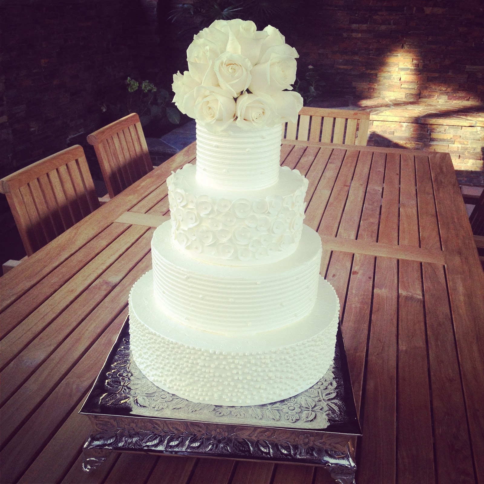 BAKESHOPmarie white  buttercream wedding  cake  with white  roses