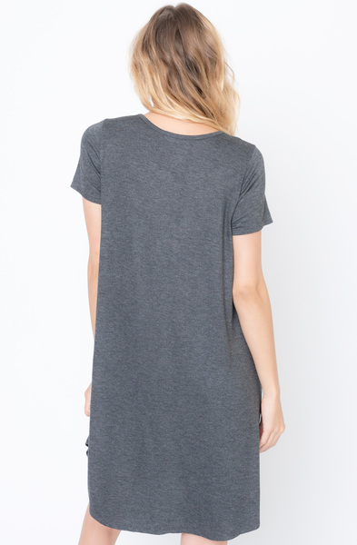 Shop for Charcoal Flared Tee Dress Scoop Neck and Short Sleeves On Caralase.com
