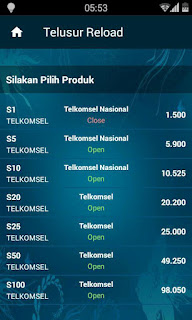 Pilihan Produk di Aplikasi Telusur Reload
