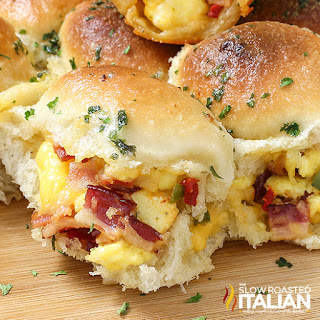 cheesy stuffed bread bombs with bacon and eggs