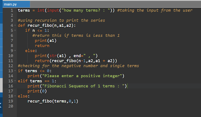 Python program to display Fibonacci using recursion | CodeinCafe