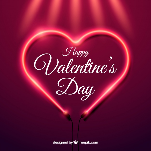 Realistic valentine's day background with neon light Free Vector