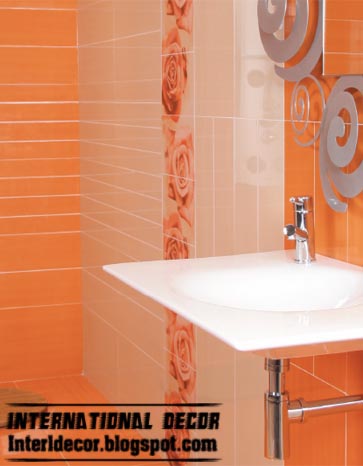 Latest orange  wall tile  designs  ideas  for modern bathroom 