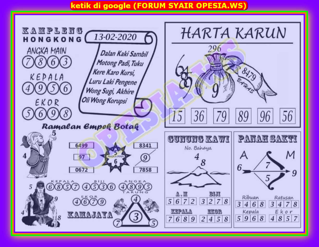 Kode Syair Hongkong 13 Februari 2020 Forum Syair Togel Hongkong Singapura Sydney