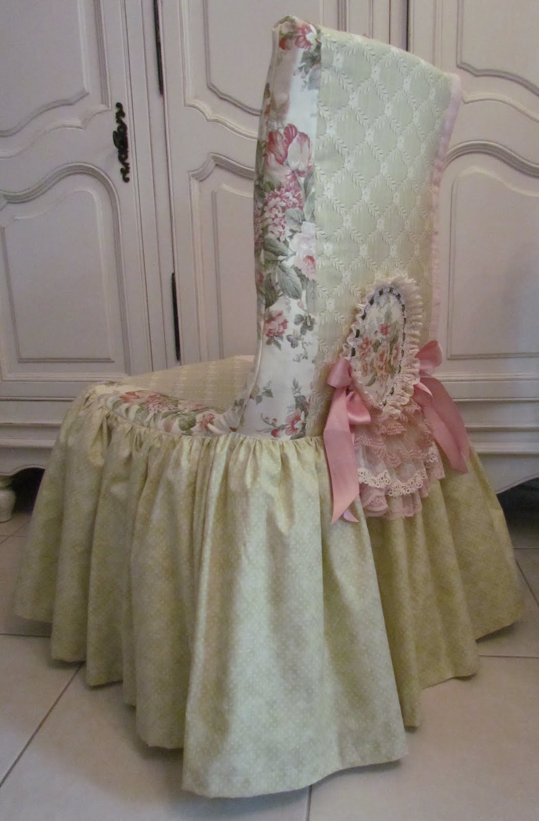 Angela Lace Desk Chair Cover with Lace.