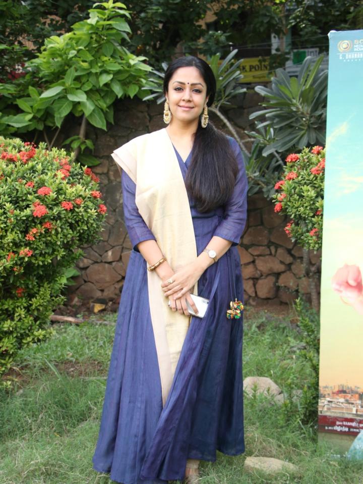 South Indian Girl Jyothika Long Hair In Blue Churidar At Tamil Movie ...