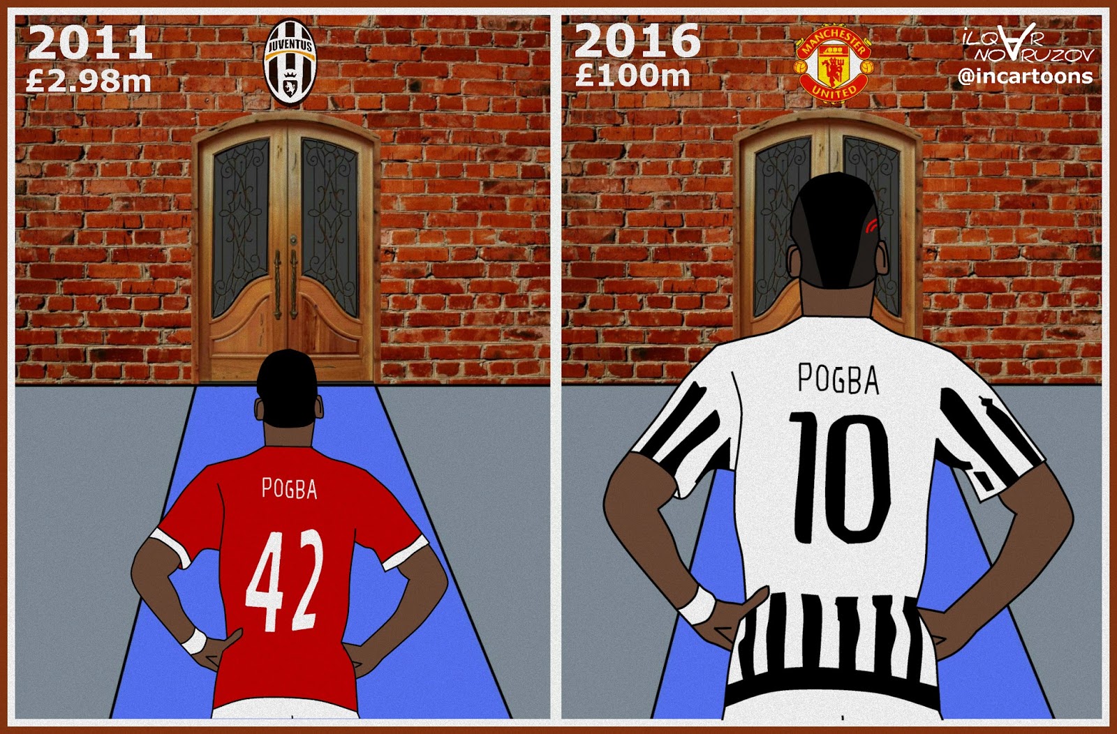 Ilqar Novruzov Cartoon: Paul Pogba Juventus and Manchester United. Cartoon.