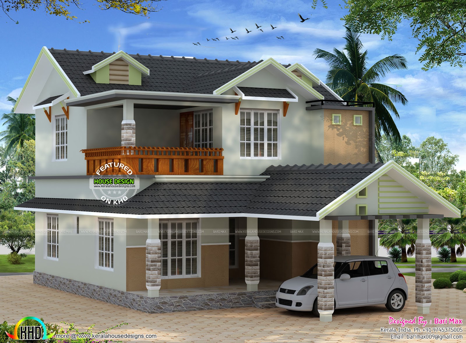 Sloping roof home design by Bari Max - Kerala home design and floor