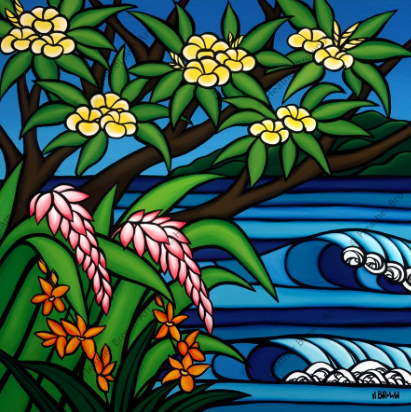 waves and flowers from hawaii art
