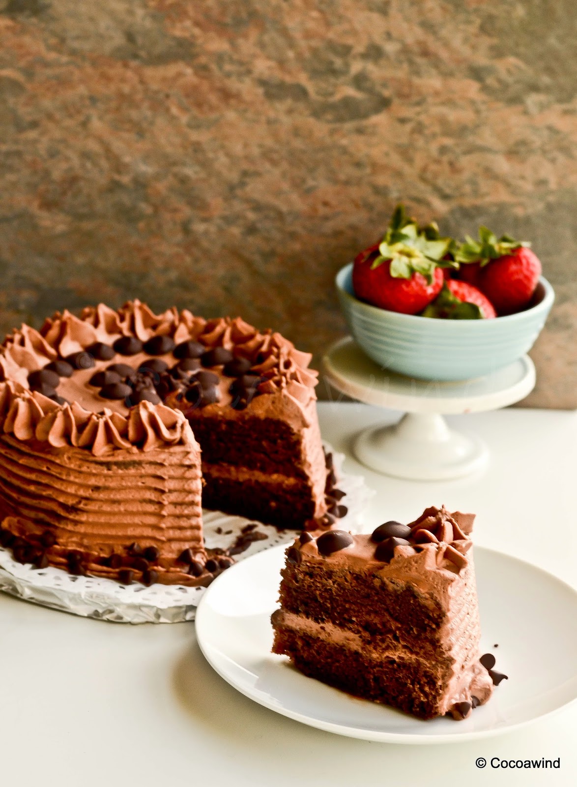 Moist Chocolate Cake with Mocha Whipped Cream Frosting