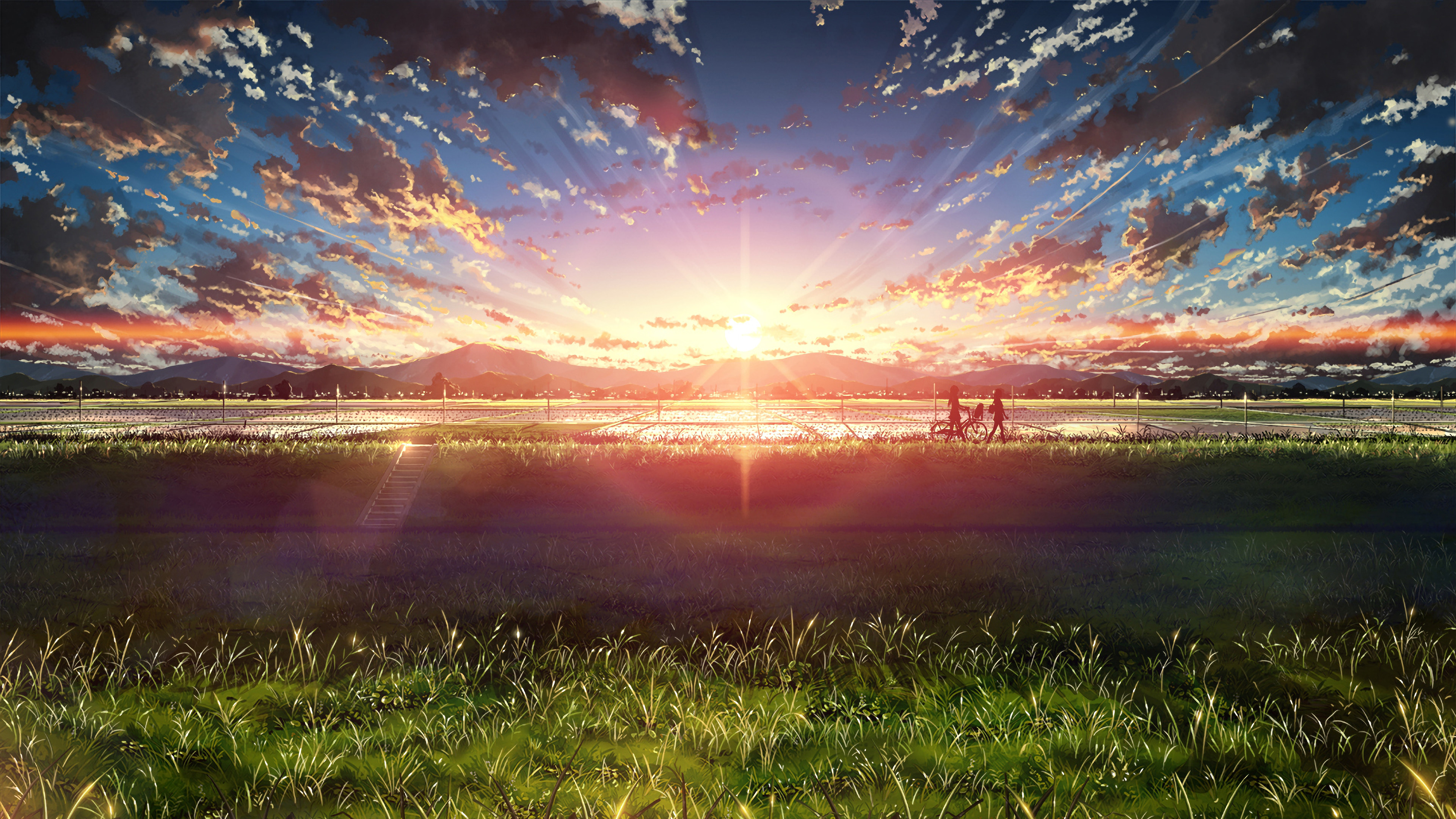 Anime, Beautiful, Sunrise, Landscape, Sky, Clouds, Scenery ...